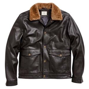NEW Billy Reid Brown Leather Flight Shearling fur Collar Aviator Jacket Lambskin